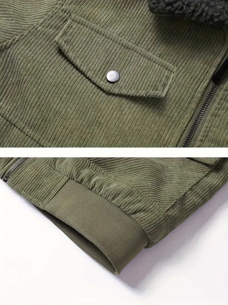 Bombjack Men’s Cozy Fleece-Lined Corduroy Jacket – Casual Long Sleeve Outerwear for Fall/Winter