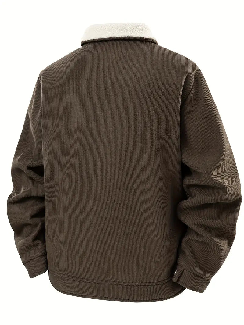 Bombjack Men’s Corduroy Jacket with Plush Lining – Full-Zip Winter Coat with Classic