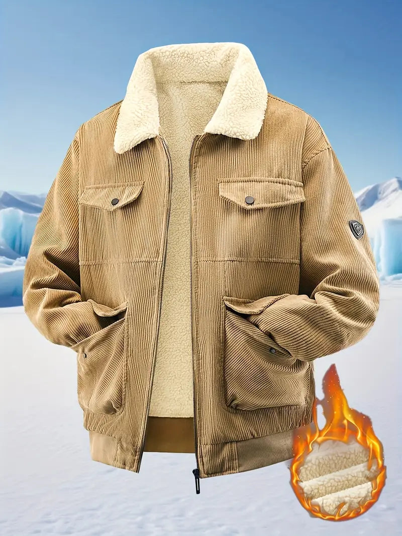 Bombjack Men’s Vintage Corduroy Jacket – Classic Zip-Up Winter Coat with Pockets
