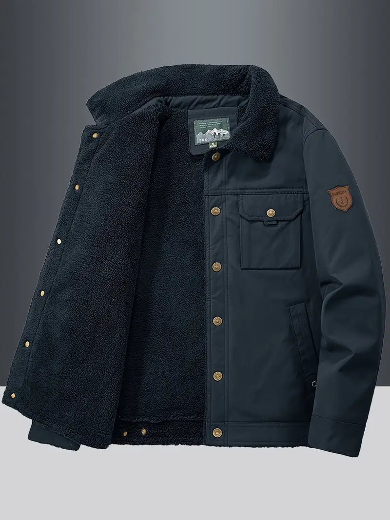 Bombjack Men’s Fleece-Lined Stand Collar Jacket – Thickened Workwear