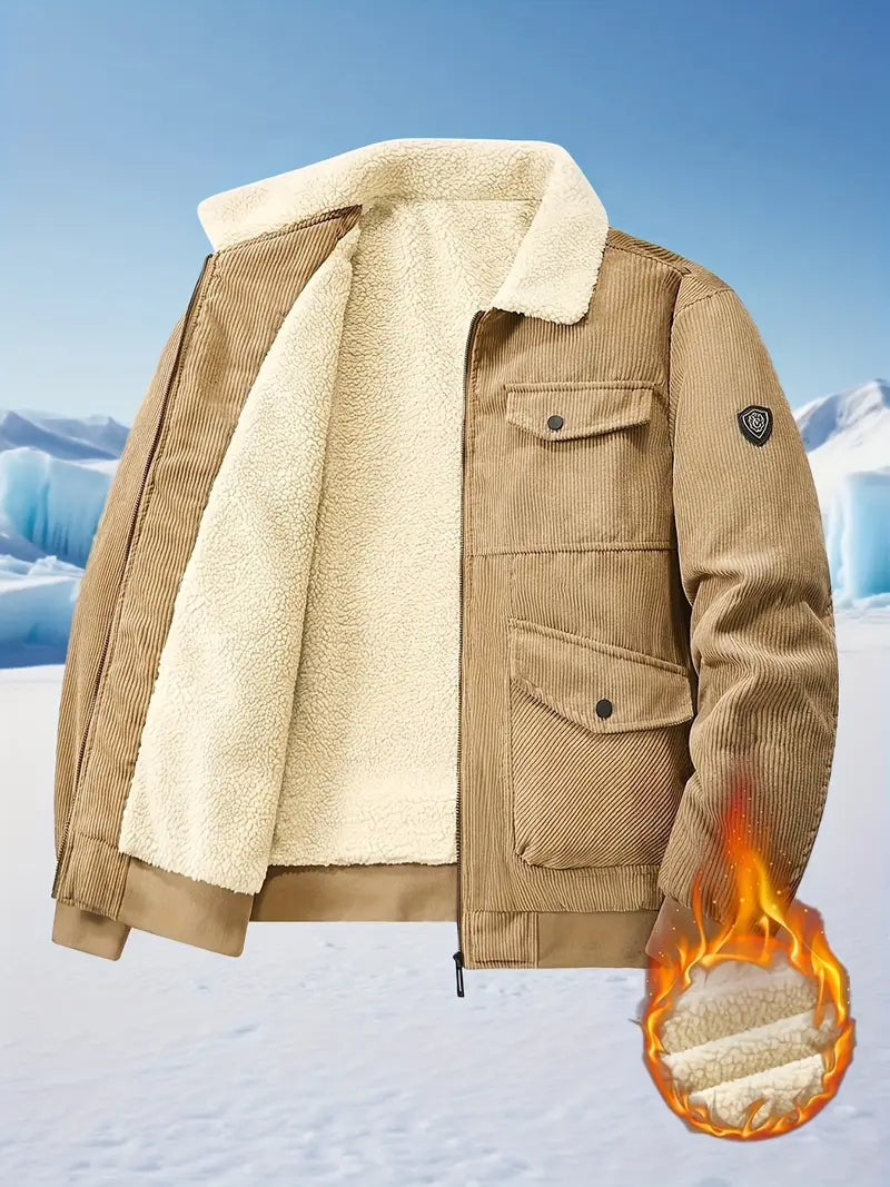 Bombjack Men’s Vintage Corduroy Jacket – Classic Zip-Up Winter Coat with Pockets