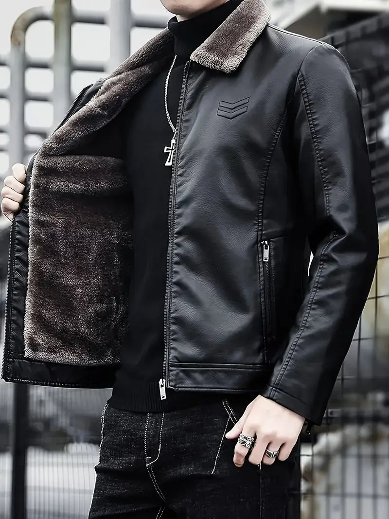 Bombjack Men’s Thickened Warm Fleece-Lined Winter Jacket – Windproof Full-Zip Coat