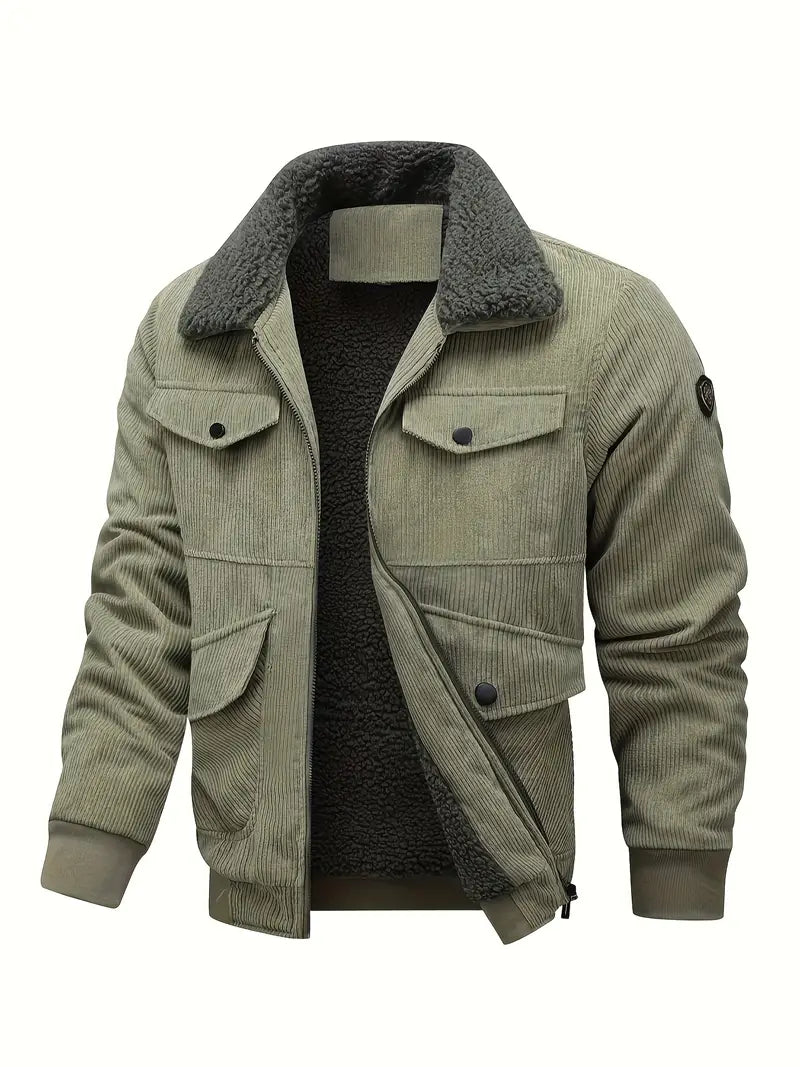 Bombjack Men’s Cozy Fleece-Lined Corduroy Jacket – Casual Long Sleeve Outerwear for Fall/Winter