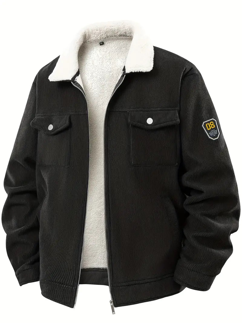 Bombjack Men’s Corduroy Jacket with Plush Lining – Full-Zip Winter Coat with Classic