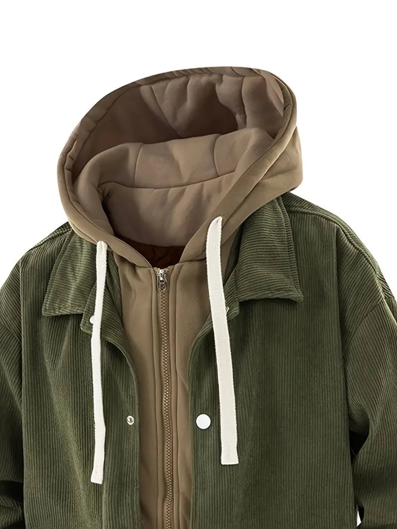 Bombjack Men’s Vintage Corduroy Hooded Jacket – Windproof Retro Winter Coat for Casual Wear