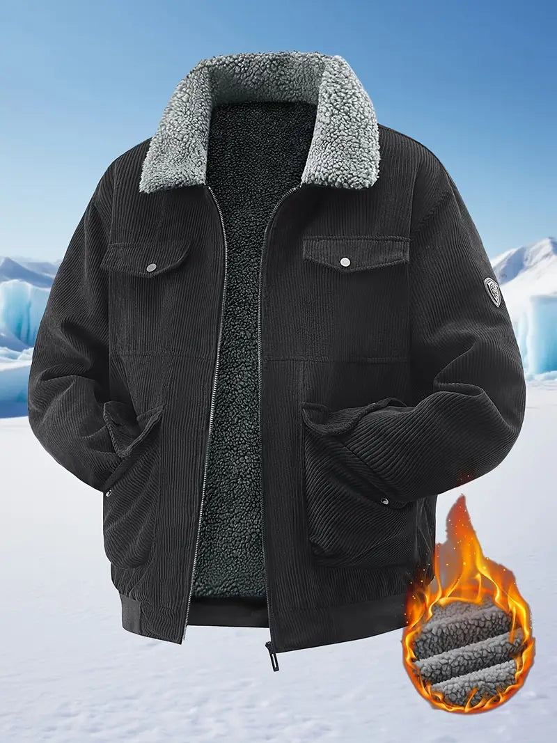 Bombjack Men’s Vintage Corduroy Jacket – Classic Zip-Up Winter Coat with Pockets