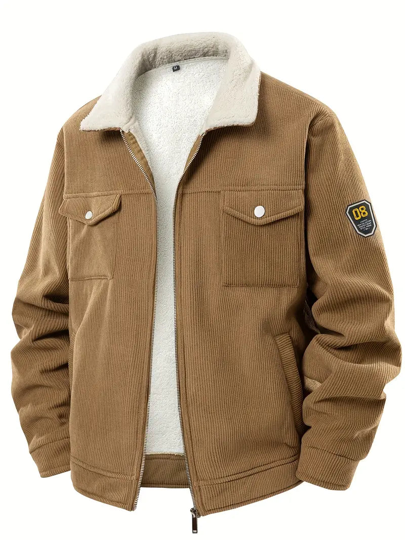 Bombjack Men’s Corduroy Jacket with Plush Lining – Full-Zip Winter Coat with Classic