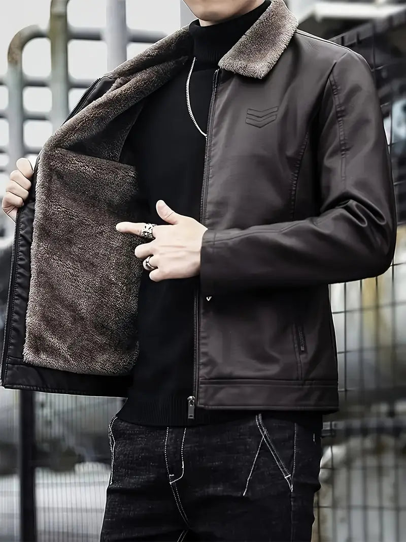 Bombjack Men’s Thickened Warm Fleece-Lined Winter Jacket – Windproof Full-Zip Coat