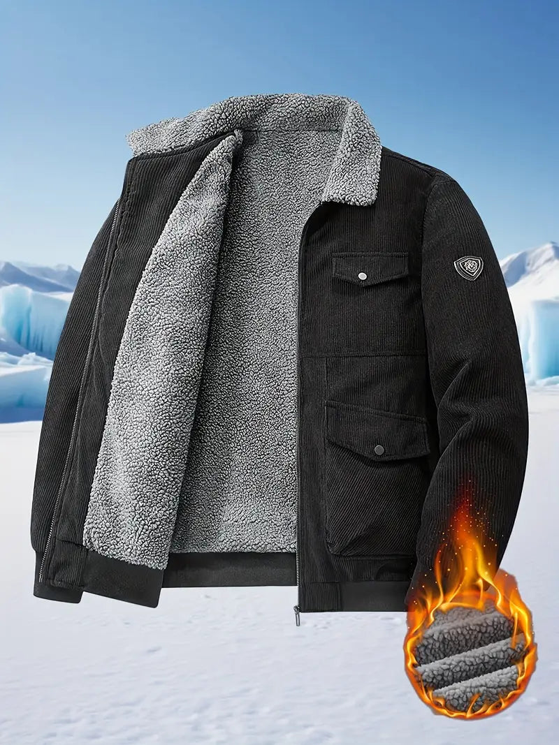 Bombjack Men’s Vintage Corduroy Jacket – Classic Zip-Up Winter Coat with Pockets