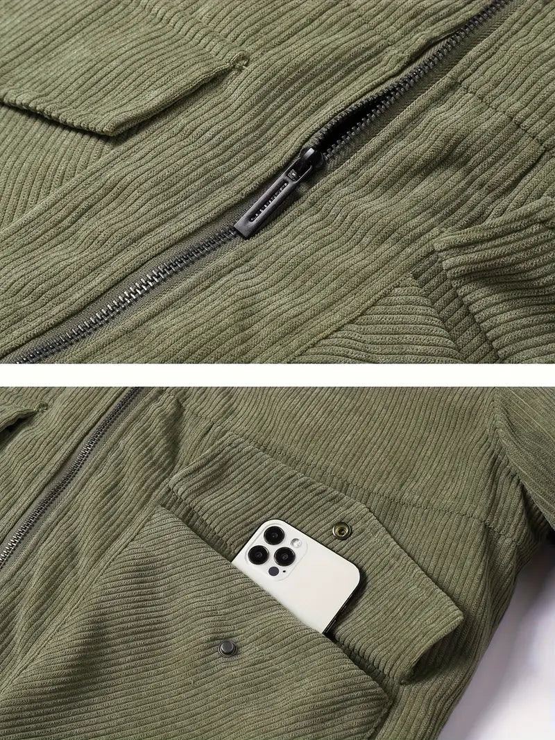 Bombjack Men’s Cozy Fleece-Lined Corduroy Jacket – Casual Long Sleeve Outerwear for Fall/Winter