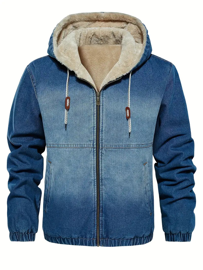 Bombjack Men’s Fleece-Lined Denim Jacket – Hooded, Zip-Up Outerwear