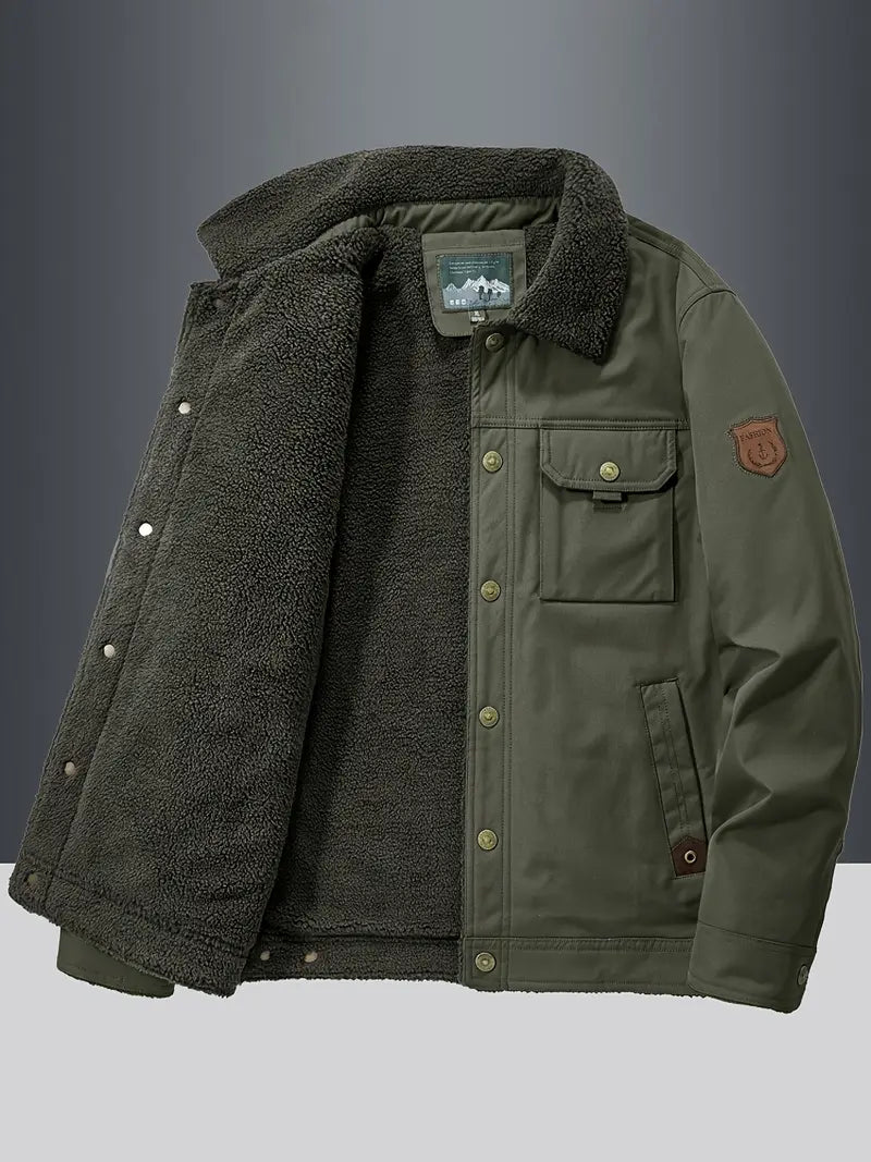 Bombjack Men’s Fleece-Lined Stand Collar Jacket – Thickened Workwear