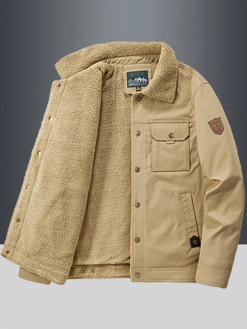 Bombjack Men’s Fleece-Lined Stand Collar Jacket – Thickened Workwear