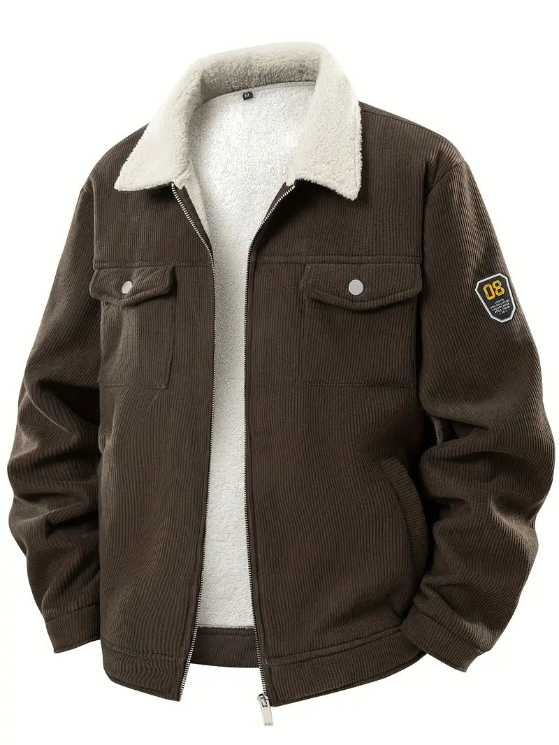 Bombjack Men’s Corduroy Jacket with Plush Lining – Full-Zip Winter Coat with Classic