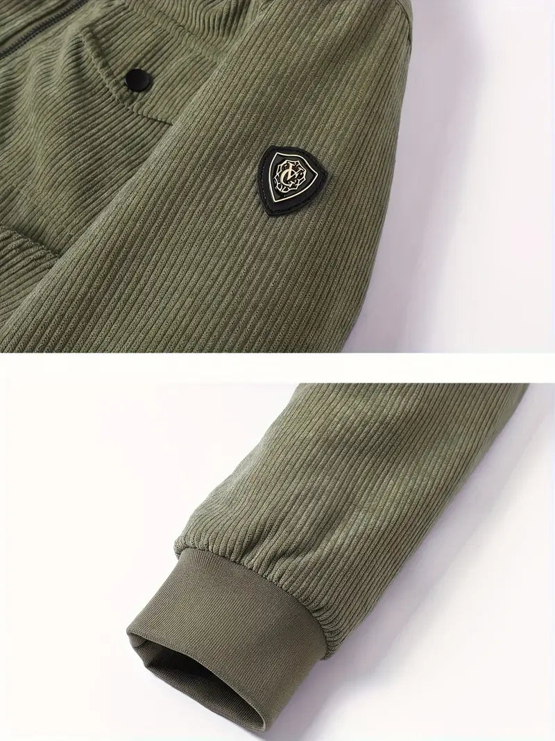 Bombjack Men’s Cozy Fleece-Lined Corduroy Jacket – Casual Long Sleeve Outerwear for Fall/Winter