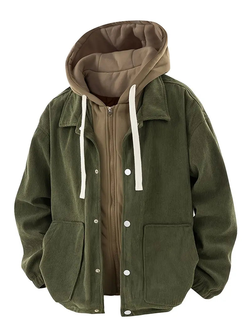 Bombjack Men’s Vintage Corduroy Hooded Jacket – Windproof Retro Winter Coat for Casual Wear