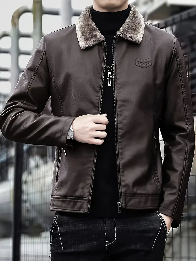 Bombjack Men’s Thickened Warm Fleece-Lined Winter Jacket – Windproof Full-Zip Coat