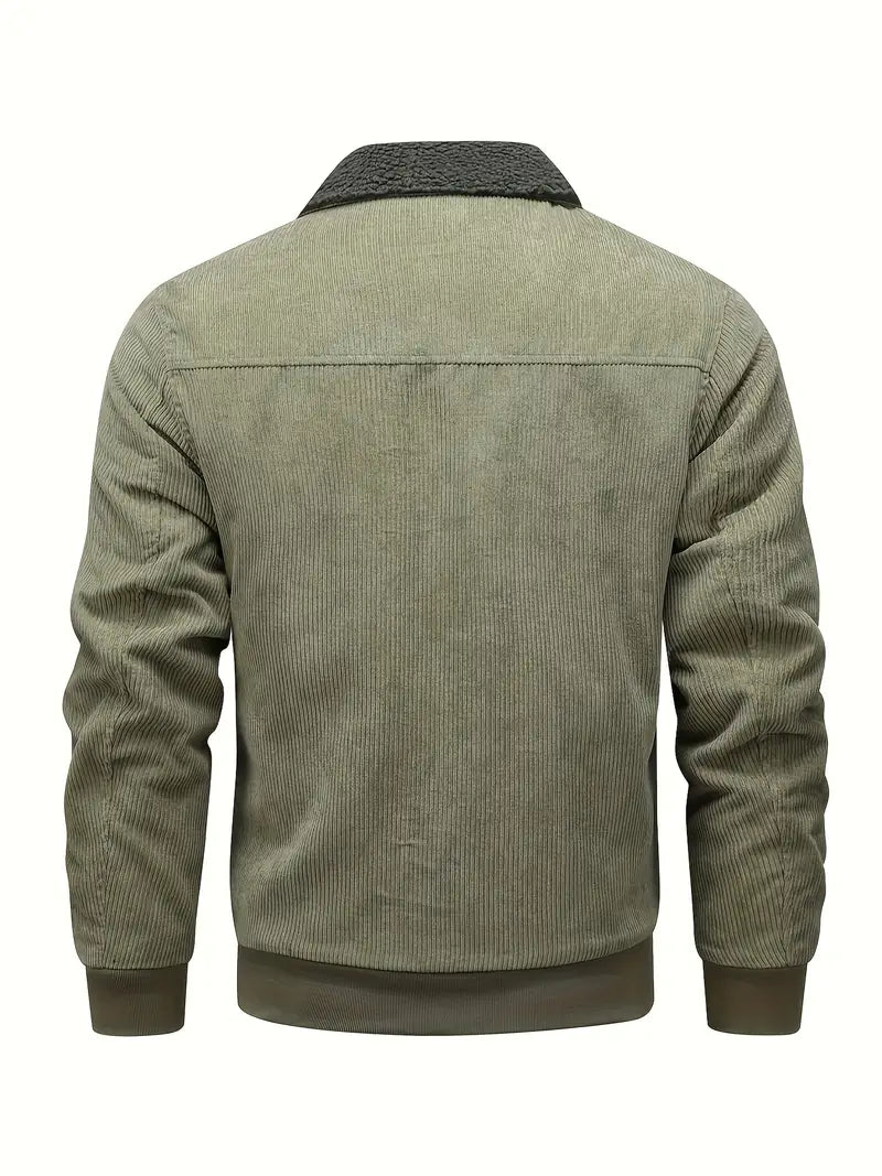 Bombjack Men’s Cozy Fleece-Lined Corduroy Jacket – Casual Long Sleeve Outerwear for Fall/Winter